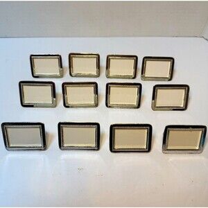 Crate & Barrel Rect Frame Beaded Silver Metal Napkin Rings Set of 12